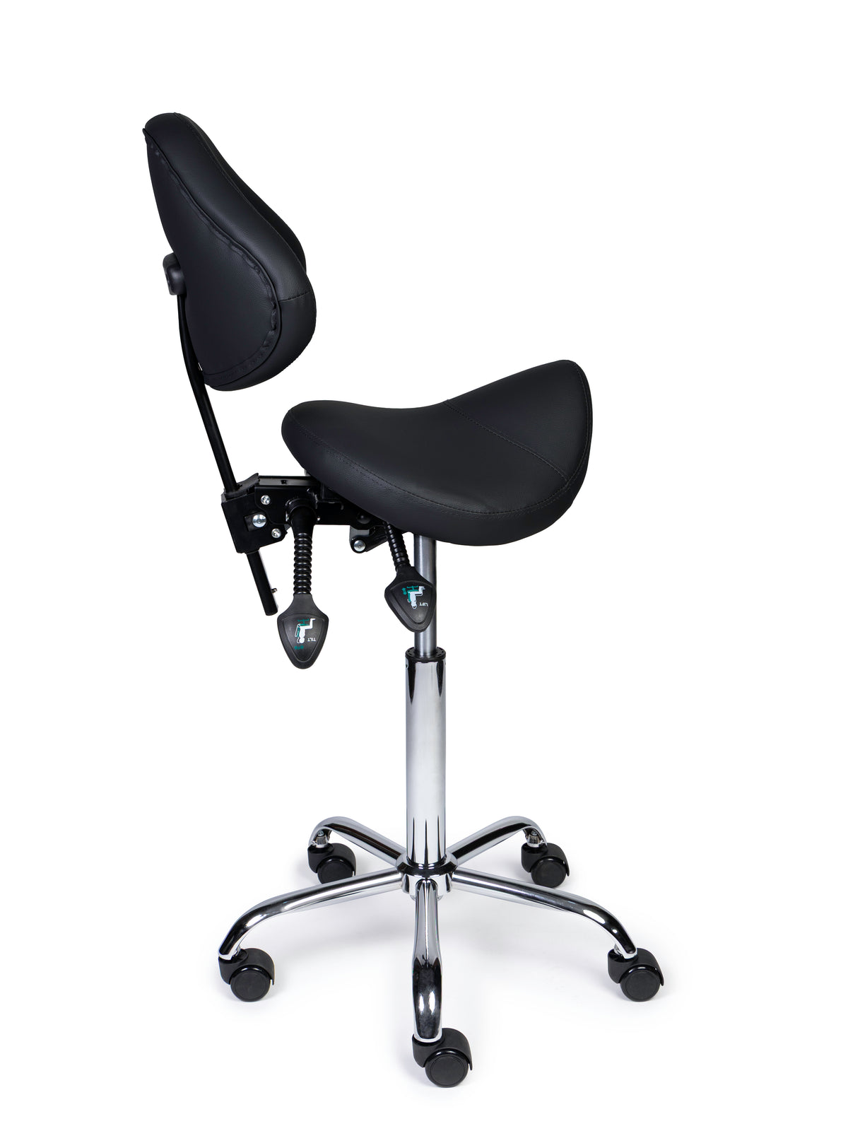 Ergonomische Zadelkruk met Rugleuning Expert Zwart op Wielen