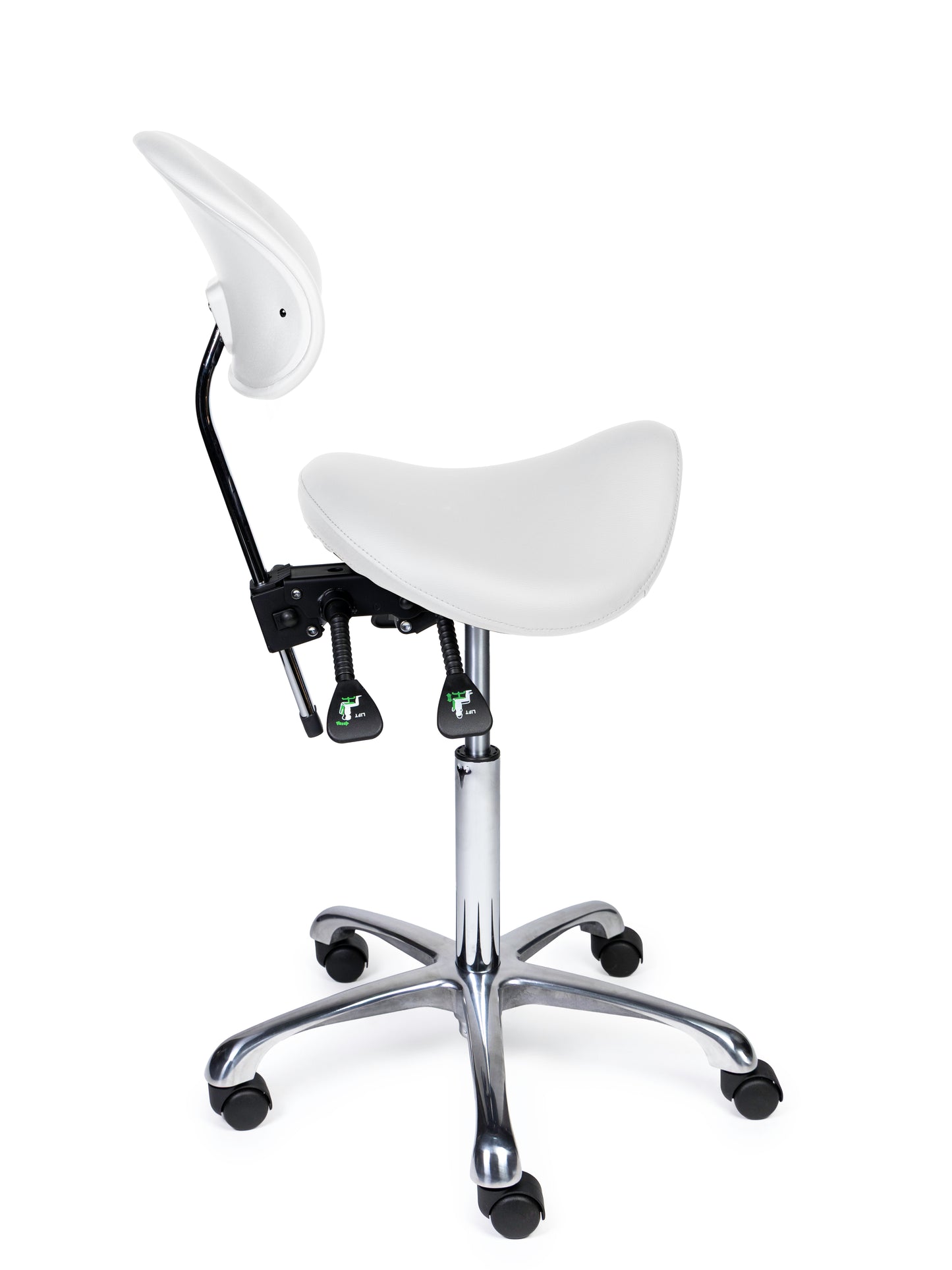 Ergonomische Zadelkruk met Rugleuning Premium Wit op Wielen