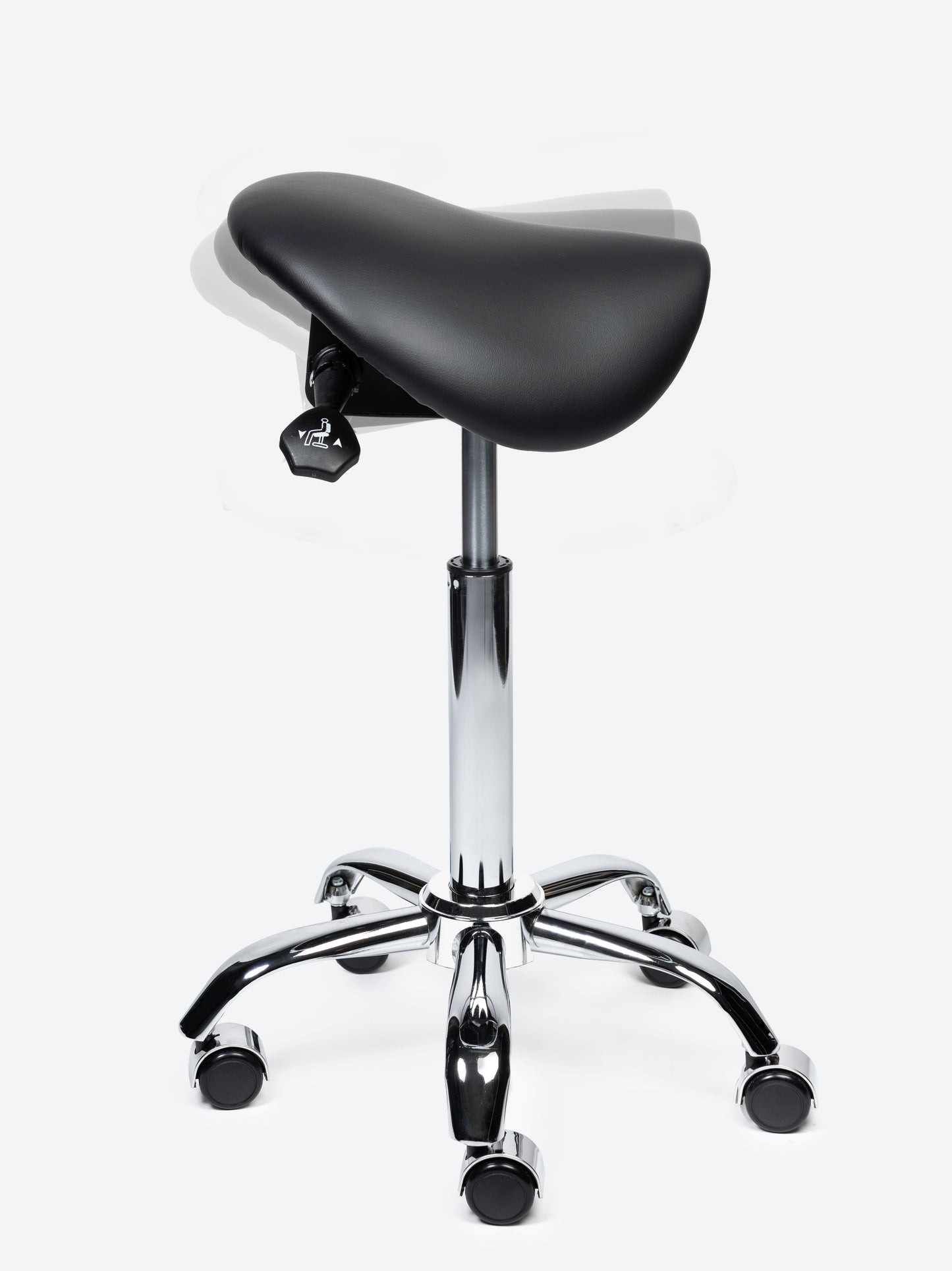Ergonomische kantelbare Zadelkruk Zwart op wielen