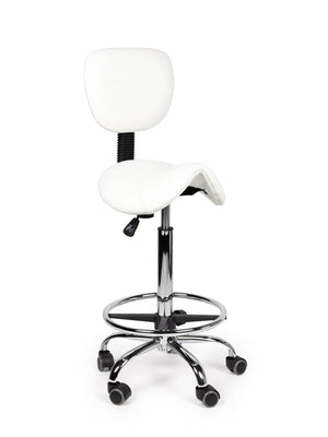 Ergonomische Zadelkruk met Rugleuning Wit op Wielen