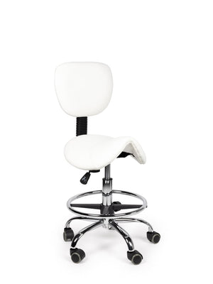Ergonomische Zadelkruk met Rugleuning Wit op Wielen