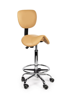 Ergonomische Zadelkruk met Rugleuning Beige op Wielen