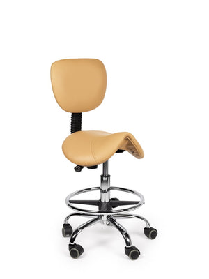 Ergonomische Zadelkruk met Rugleuning Beige op Wielen