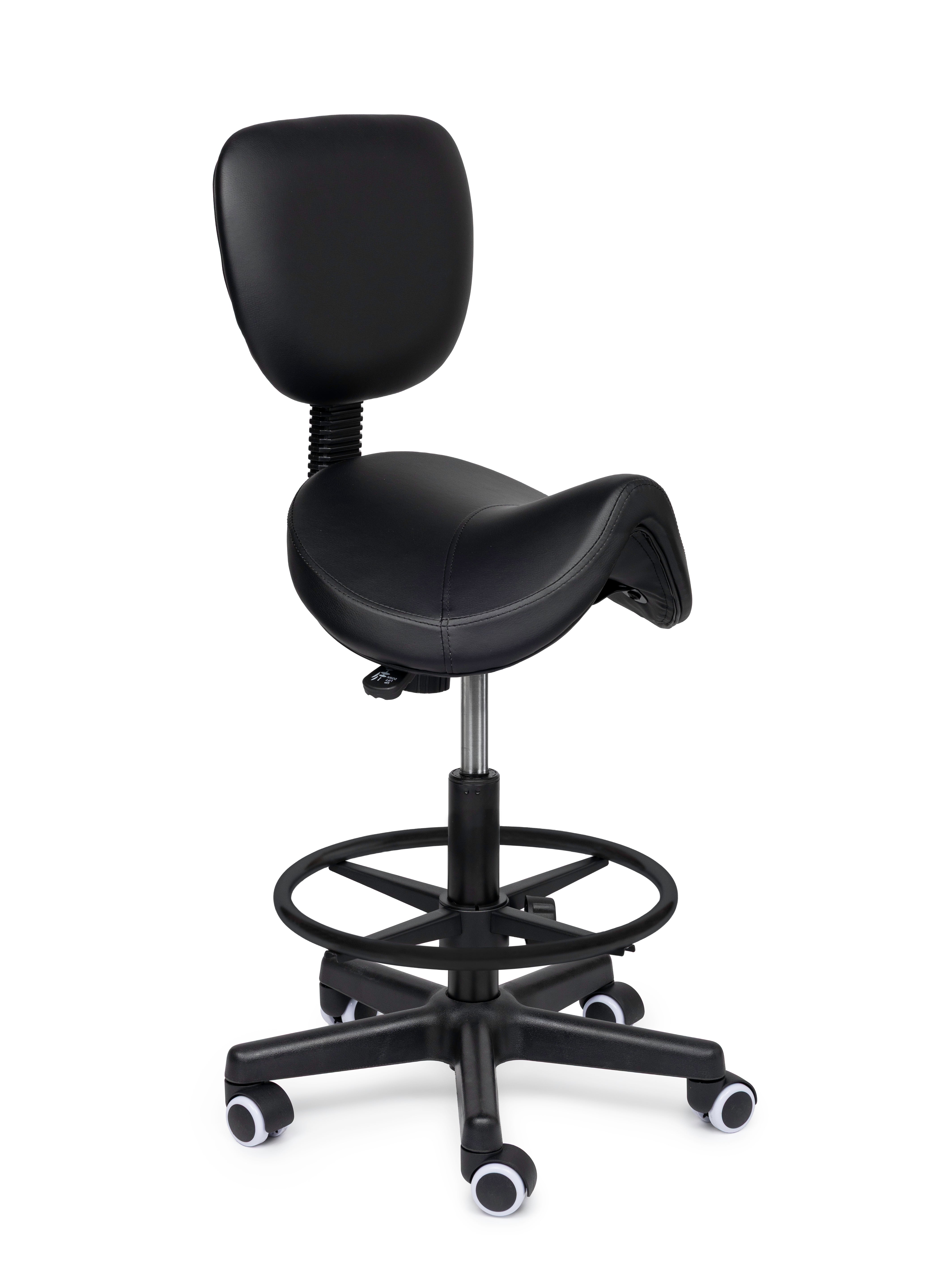 Ergonomische Zadelkruk met Rugleuning Premium Zwart op Wielen