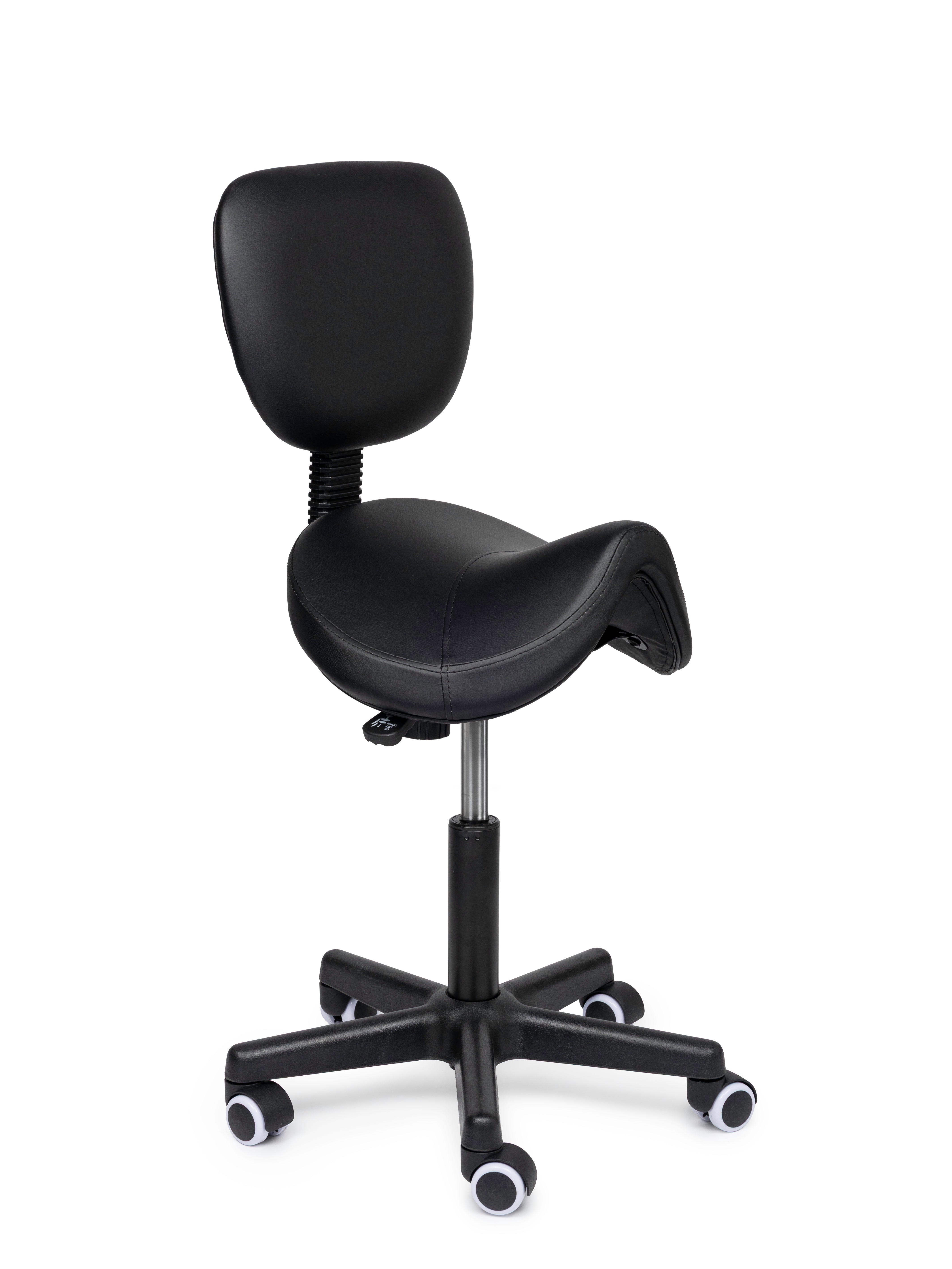 Ergonomische Zadelkruk met Rugleuning Premium Zwart op Wielen