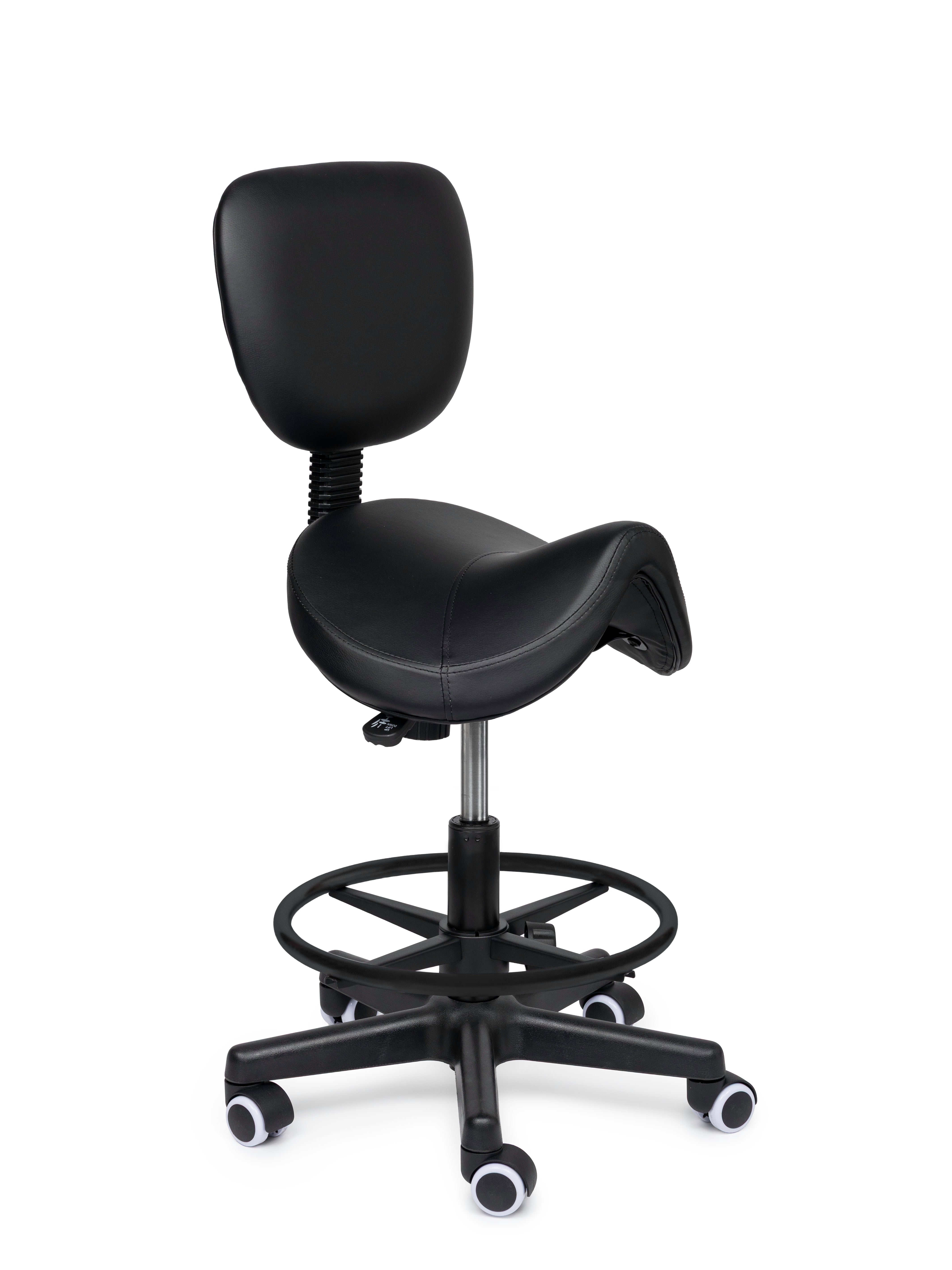 Ergonomische Zadelkruk met Rugleuning Premium Zwart op Wielen