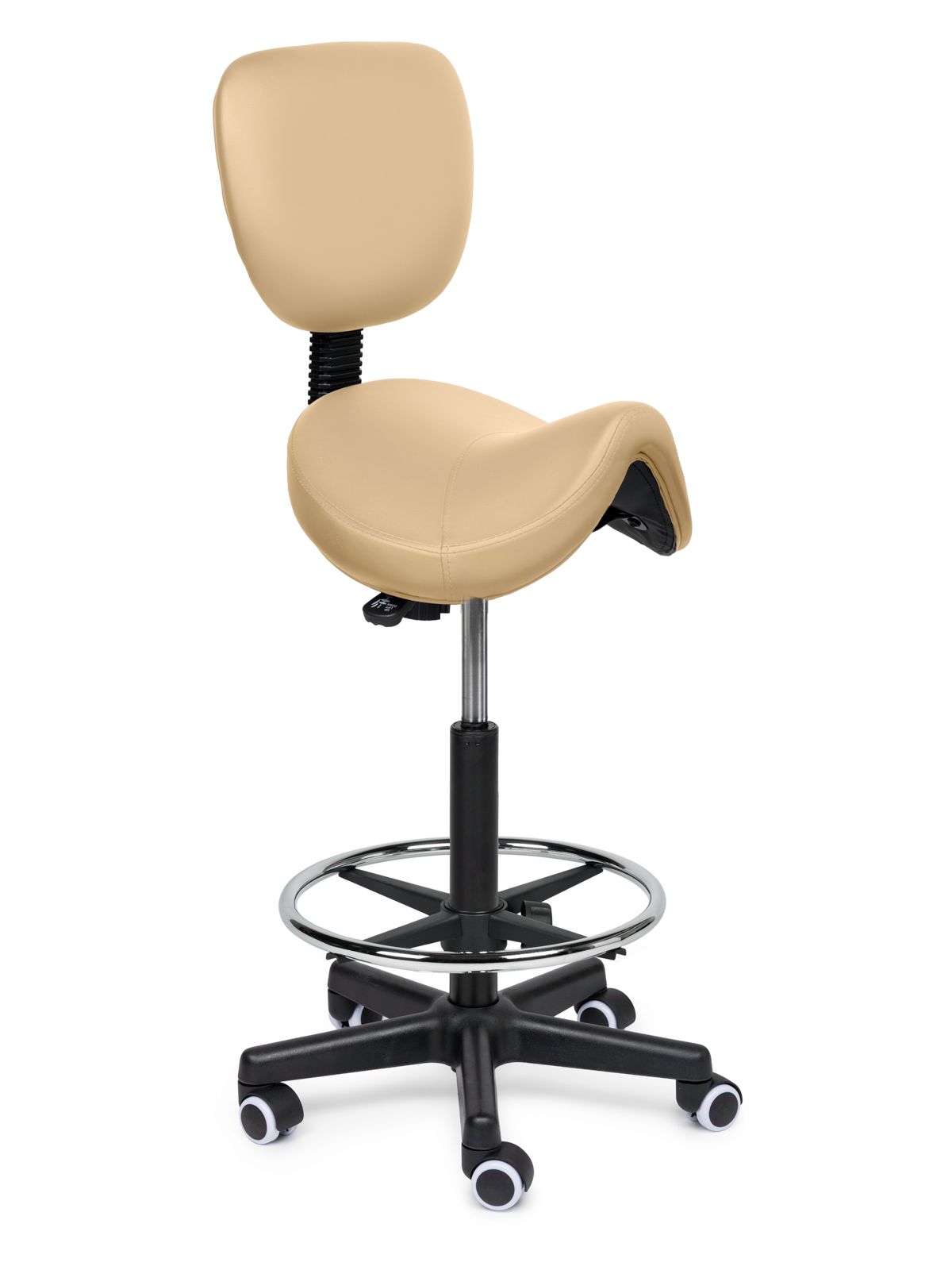 Ergonomische Zadelkruk met Rugleuning Premium Beige op Wielen