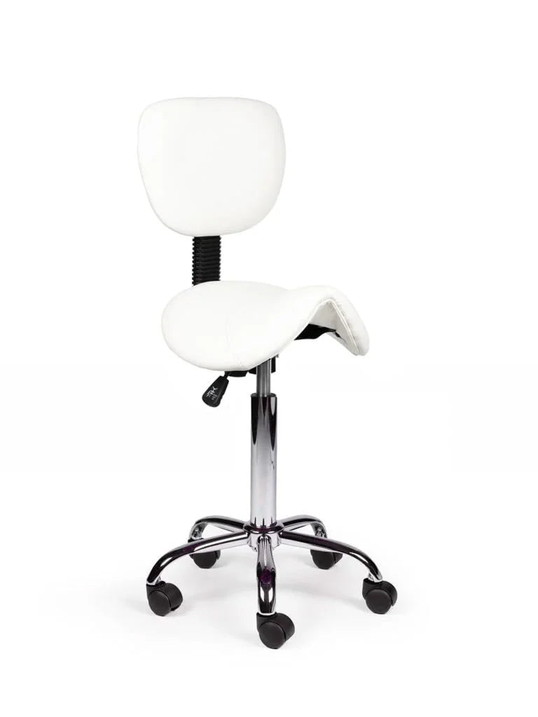 Ergonomische Zadelkruk met Rugleuning Wit op Wielen