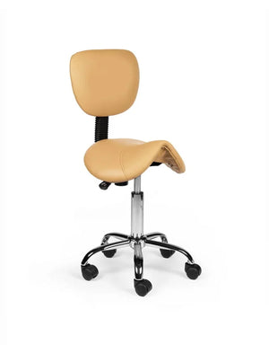 Ergonomische Zadelkruk met Rugleuning Beige op Wielen