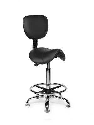 Ergonomische Zadelkruk met Rugleuning Zwart op Wielen