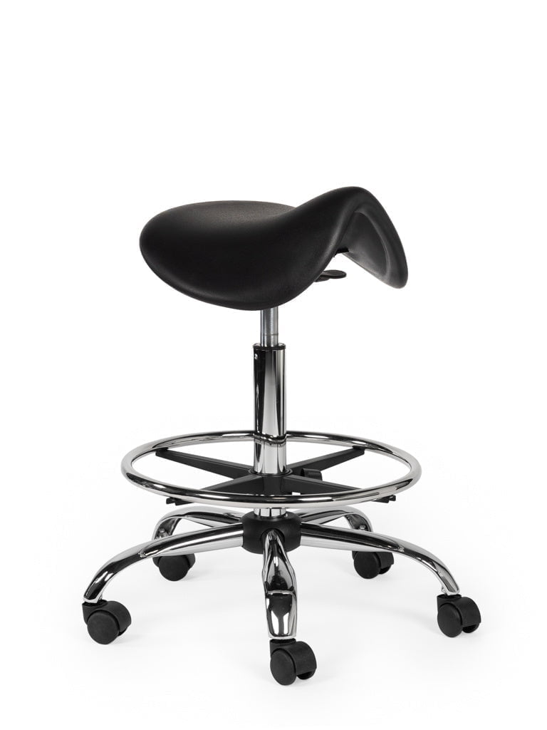 Ergonomische Werkplaatskruk Zwart op Wielen