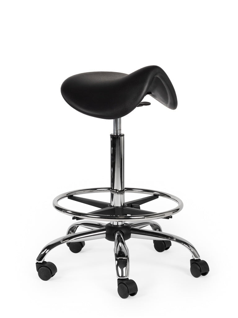 Ergonomische Werkplaatskruk Zwart op Wielen