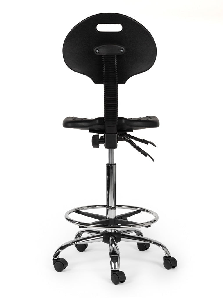 Werkplaatsstoel Zwart Hoog met Voetring