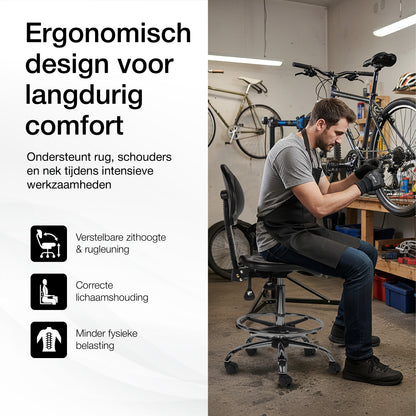 Ergonomische Werkplaatsstoel Zwart Op Wielen