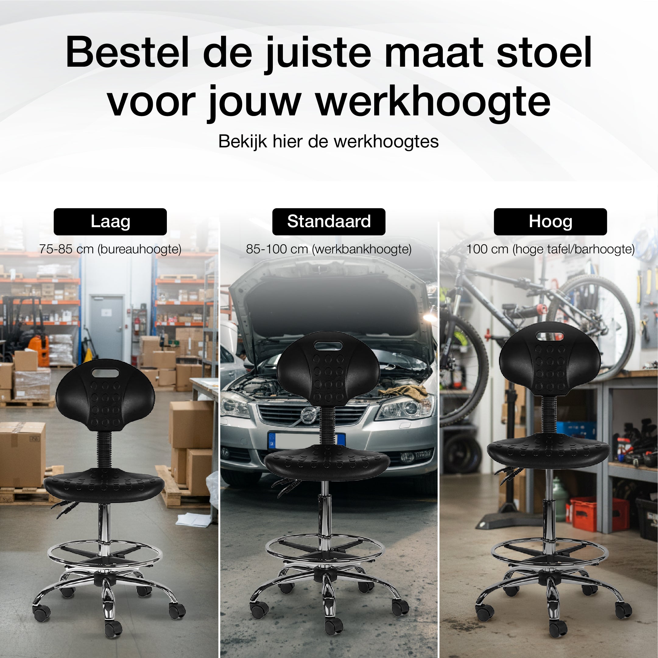 Ergonomische Werkplaatsstoel Zwart Op Wielen