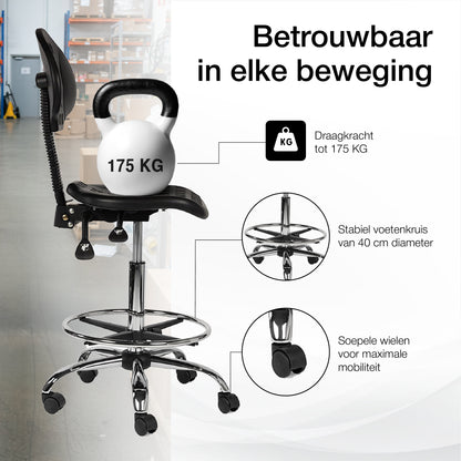 Ergonomische Werkplaatsstoel Zwart Op Wielen
