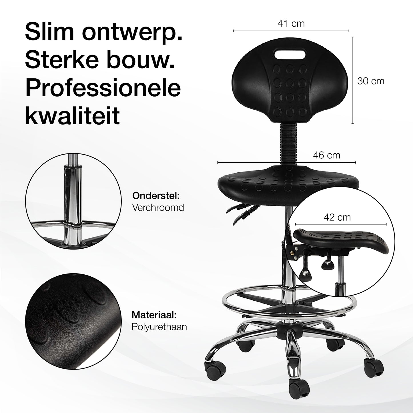 Ergonomische Werkplaatsstoel Zwart Op Wielen