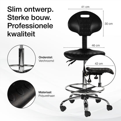 Ergonomische Werkplaatsstoel Zwart Op Wielen