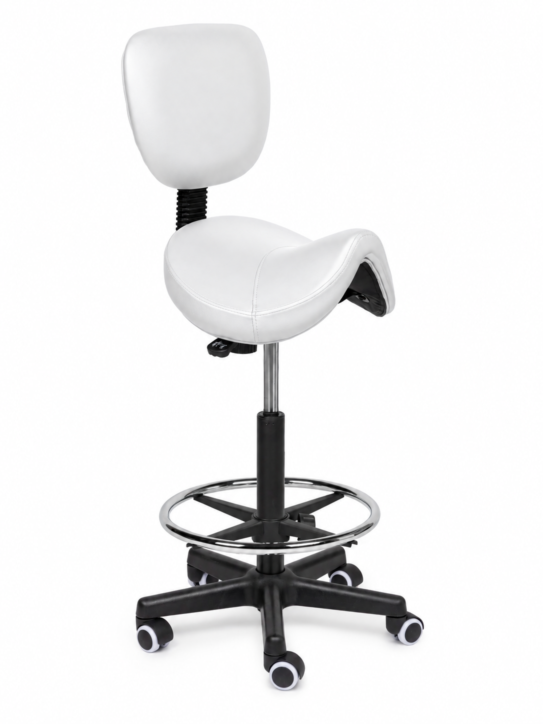 Ergonomische Zadelkruk met Rugleuning Comfort Wit op Wielen