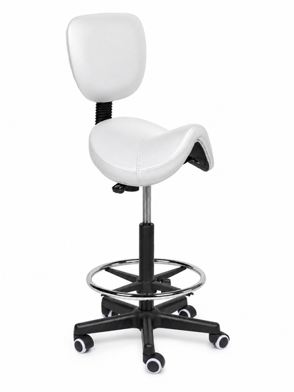 Ergonomische Zadelkruk met Rugleuning Comfort Wit op Wielen