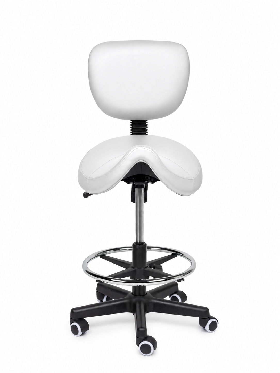 Ergonomische Zadelkruk met Rugleuning Comfort Wit op Wielen