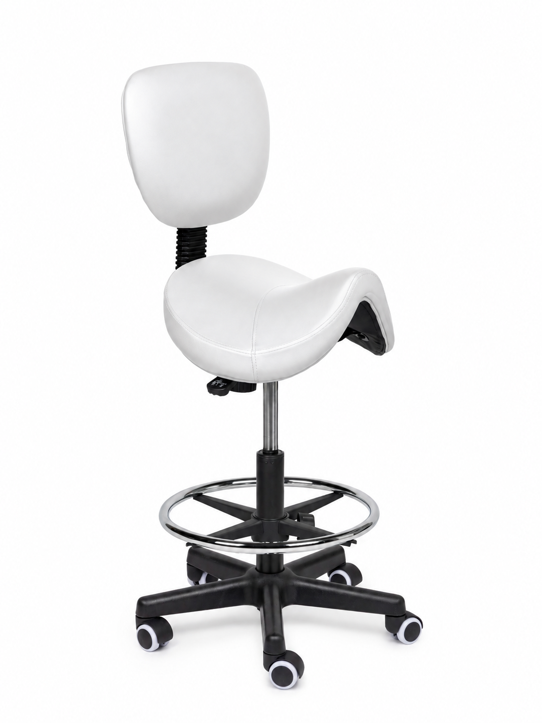 Ergonomische Zadelkruk met Rugleuning Comfort Wit op Wielen