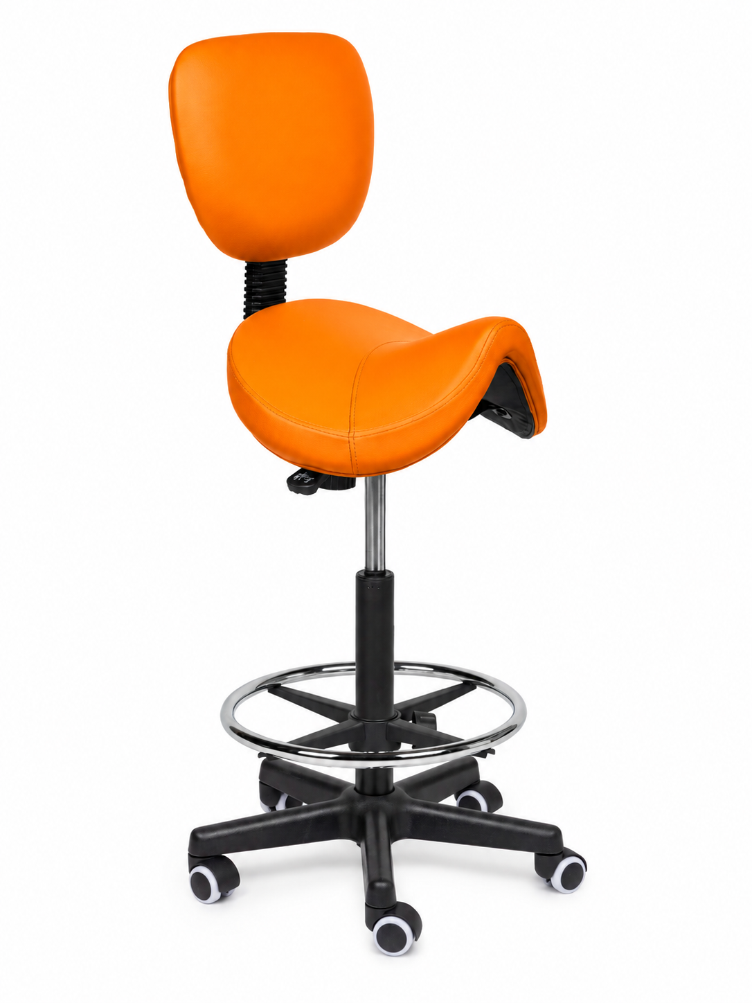 Ergonomische Zadelkruk met Rugleuning Comfort Oranje op Wielen
