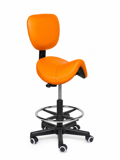 Ergonomische Zadelkruk met Rugleuning Comfort Oranje op Wielen