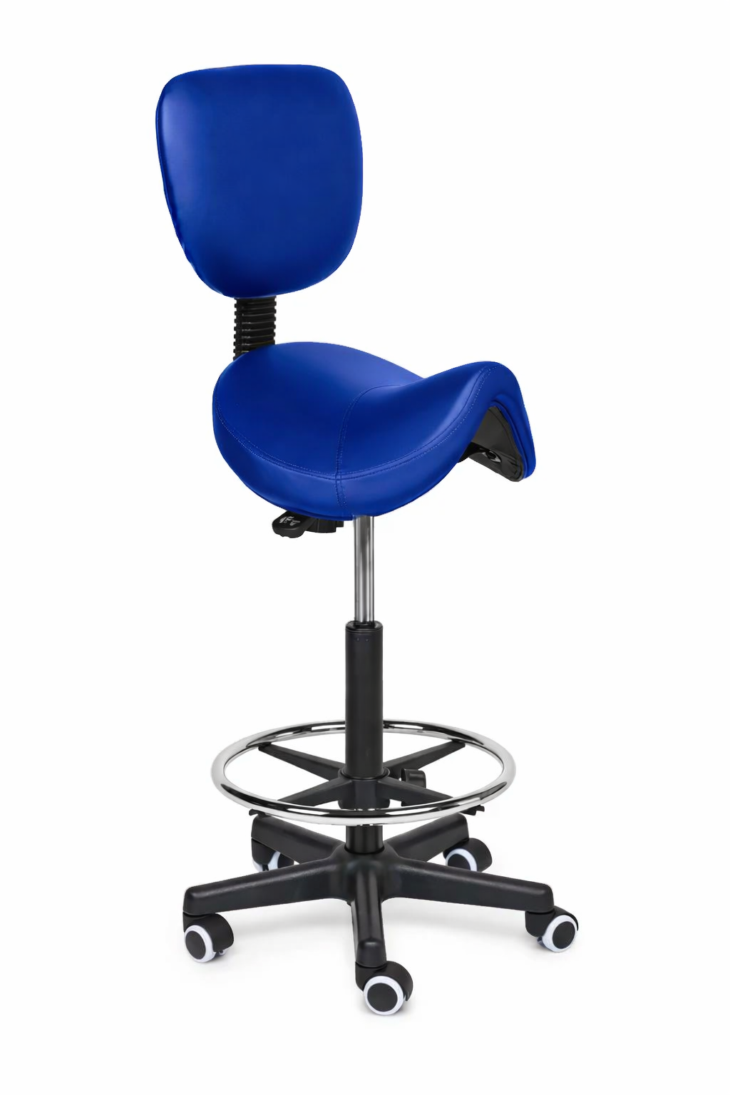Ergonomische Zadelkruk met Rugleuning Premium Blauw op Wielen