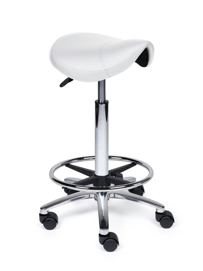 Ergonomische Zadelkruk Compact Wit op Wielen