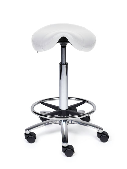 Ergonomische Zadelkruk Compact Wit op Wielen