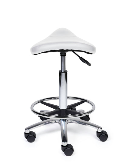 Ergonomische Zadelkruk Compact Wit op Wielen