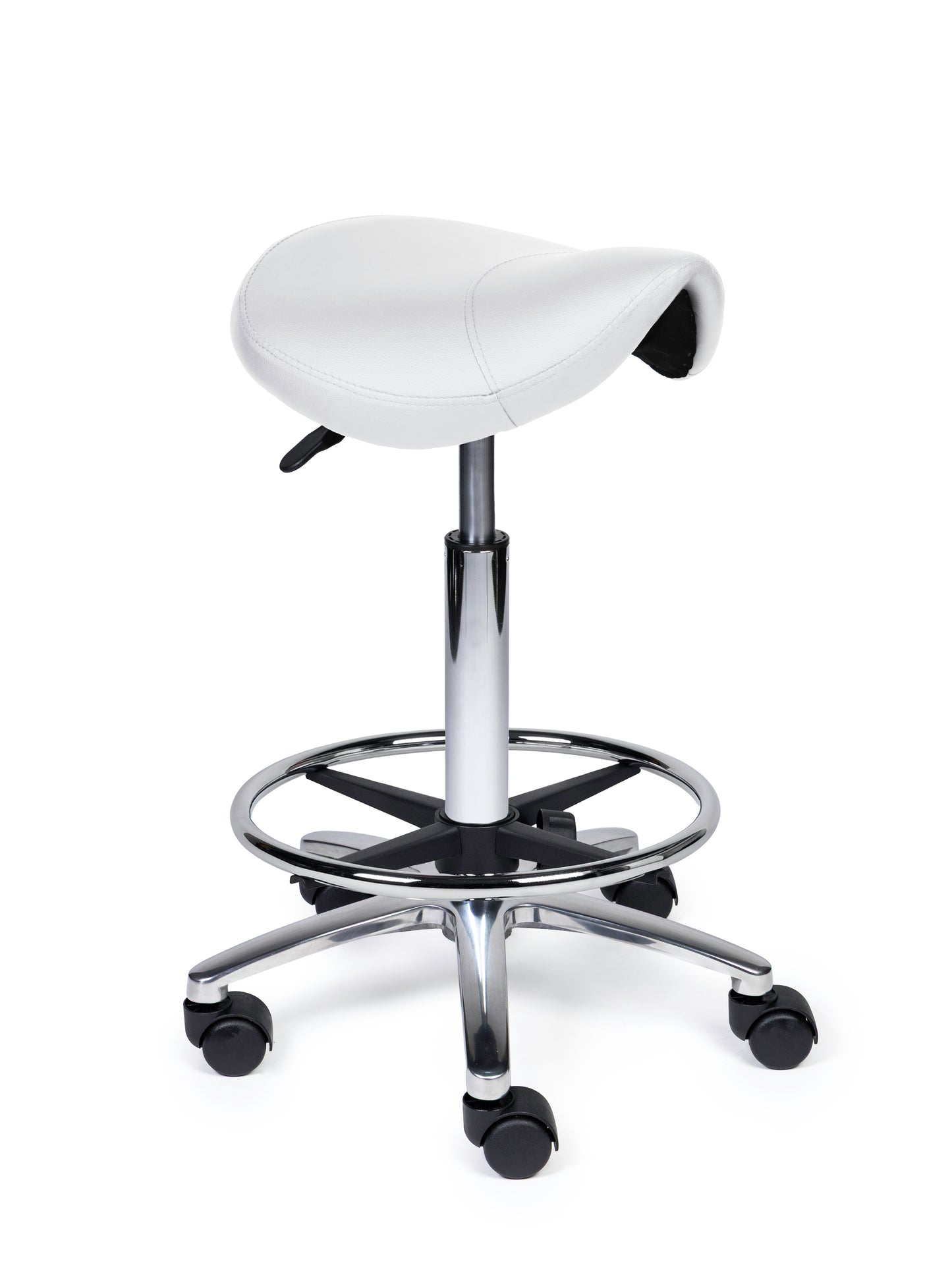Ergonomische Zadelkruk Compact Wit op Wielen
