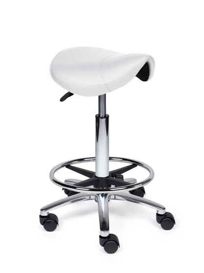 Ergonomische Zadelkruk Compact Wit op Wielen