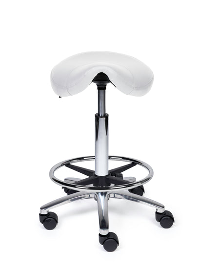 Ergonomische Zadelkruk Compact Wit op Wielen