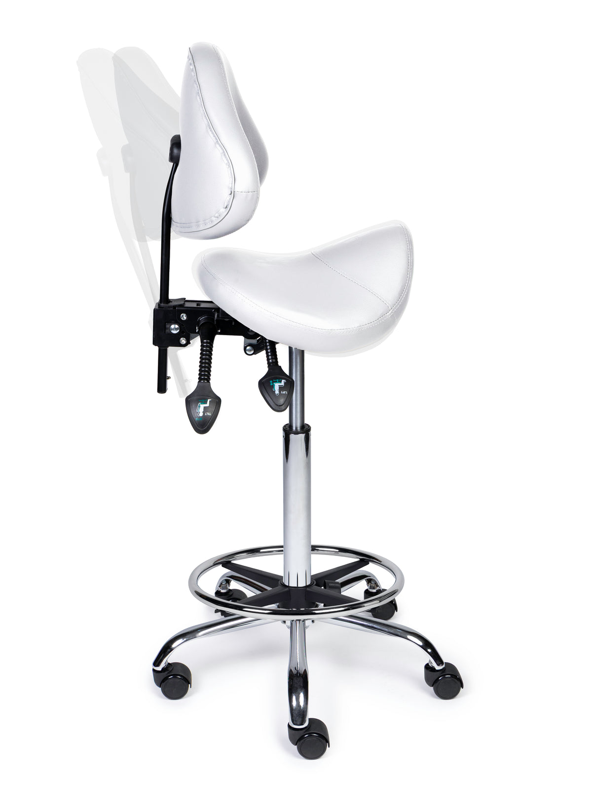 Ergonomische Zadelkruk met Rugleuning Expert Wit op Wielen
