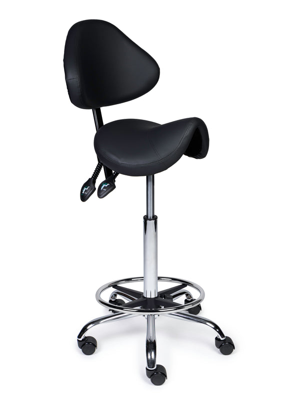 Ergonomische Zadelkruk met Rugleuning Expert Zwart op Wielen