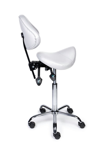Ergonomische Zadelkruk met Rugleuning Expert Wit op Wielen