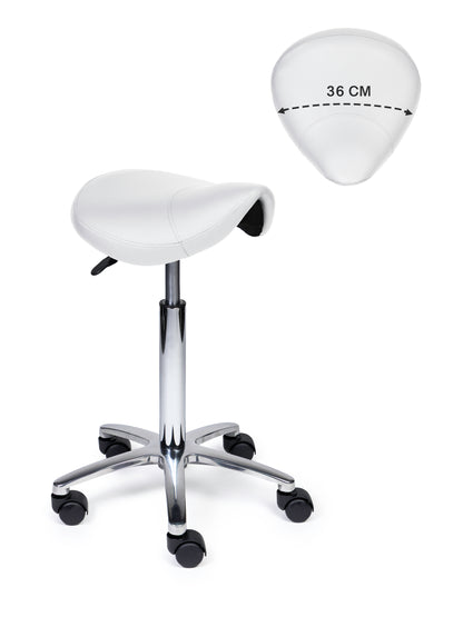 Ergonomische Zadelkruk Compact Wit op Wielen