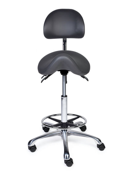 Ergonomische Zadelkruk met Rugleuning Premium Grijs op Wielen