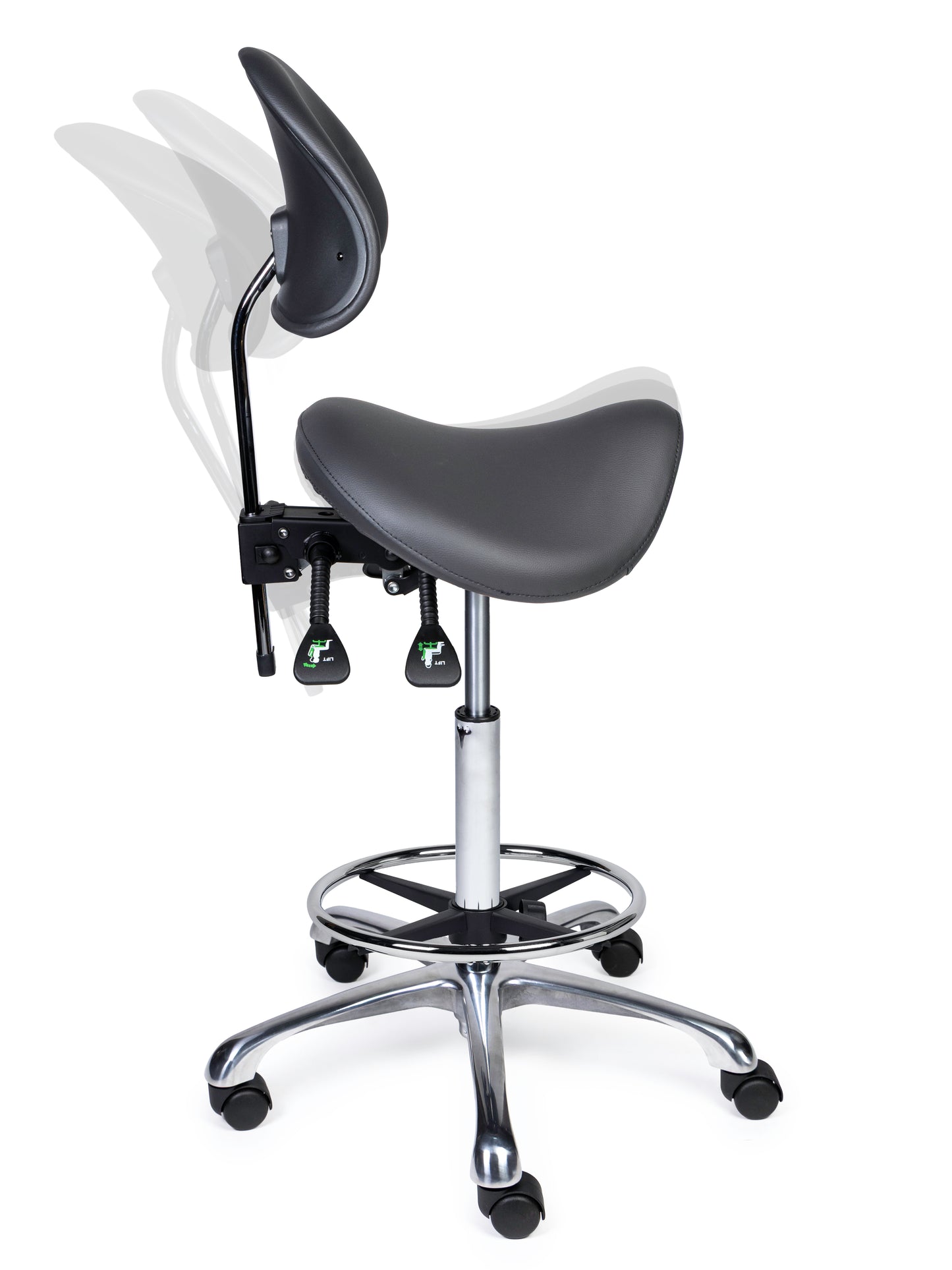 Ergonomische Zadelkruk met Rugleuning Premium Grijs op Wielen