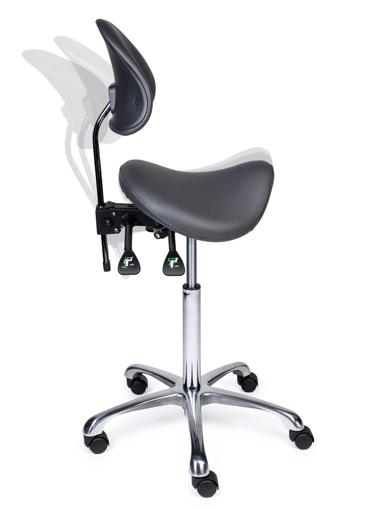 Ergonomische Zadelkruk met Rugleuning Premium Grijs op Wielen