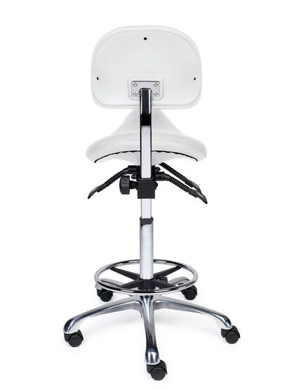 Ergonomische Zadelkruk met Rugleuning Premium Wit op Wielen