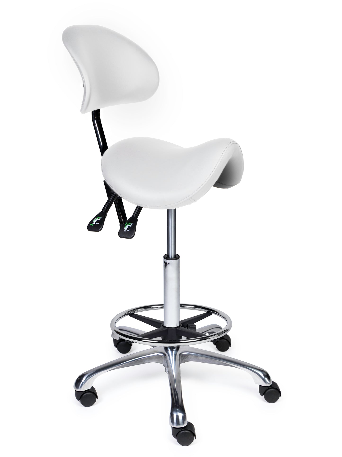 Ergonomische Zadelkruk met Rugleuning Premium Wit op Wielen