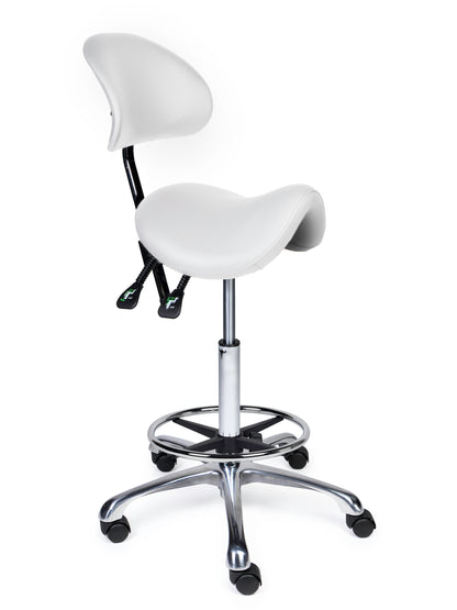 Ergonomische Zadelkruk met Rugleuning Premium Wit op Wielen