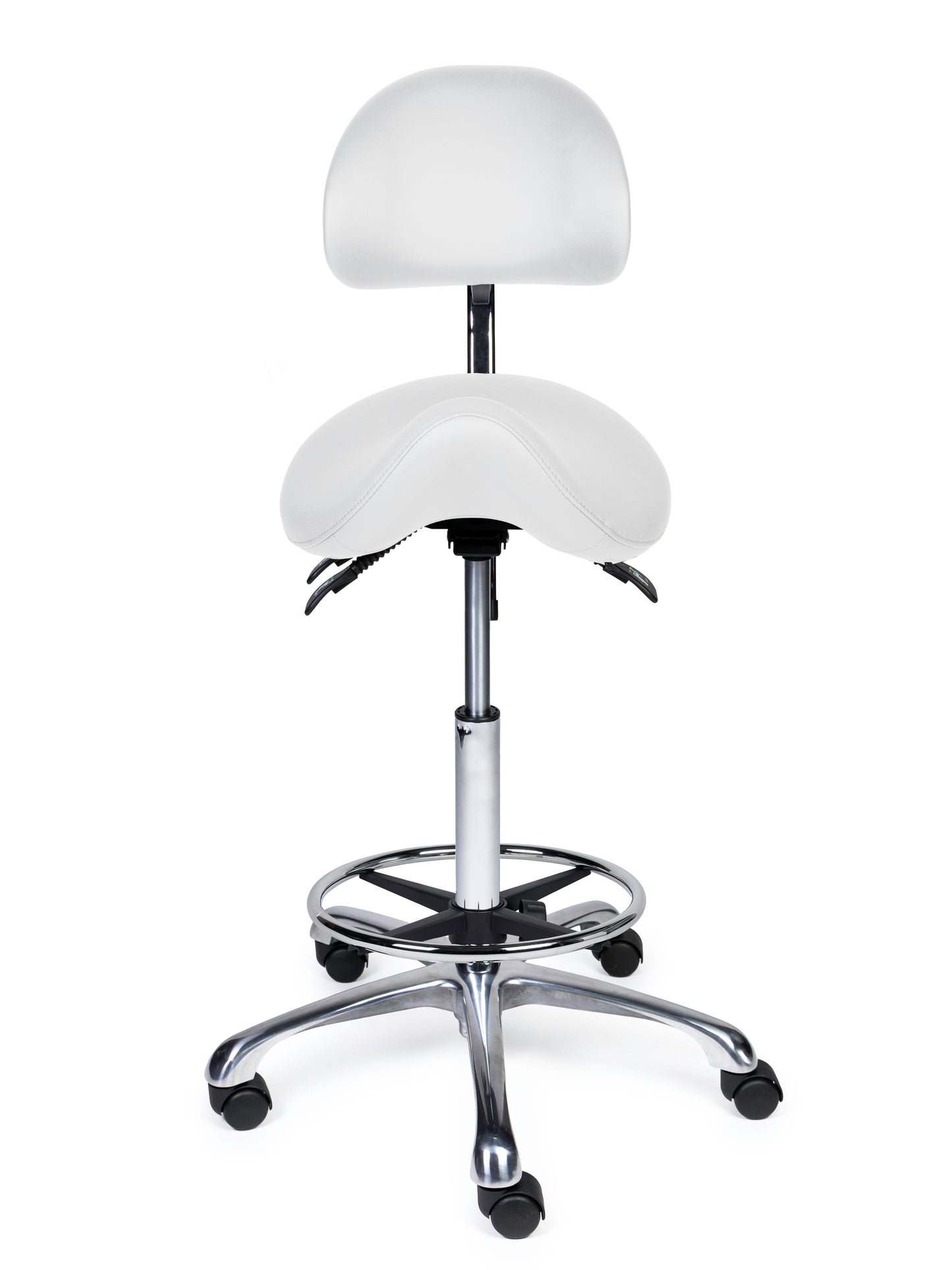 Ergonomische Zadelkruk met Rugleuning Premium Wit op Wielen