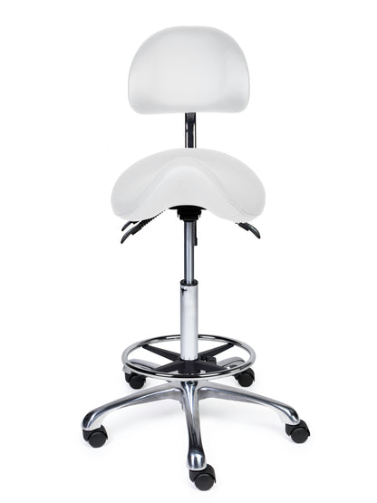 Ergonomische Zadelkruk met Rugleuning Premium Wit op Wielen
