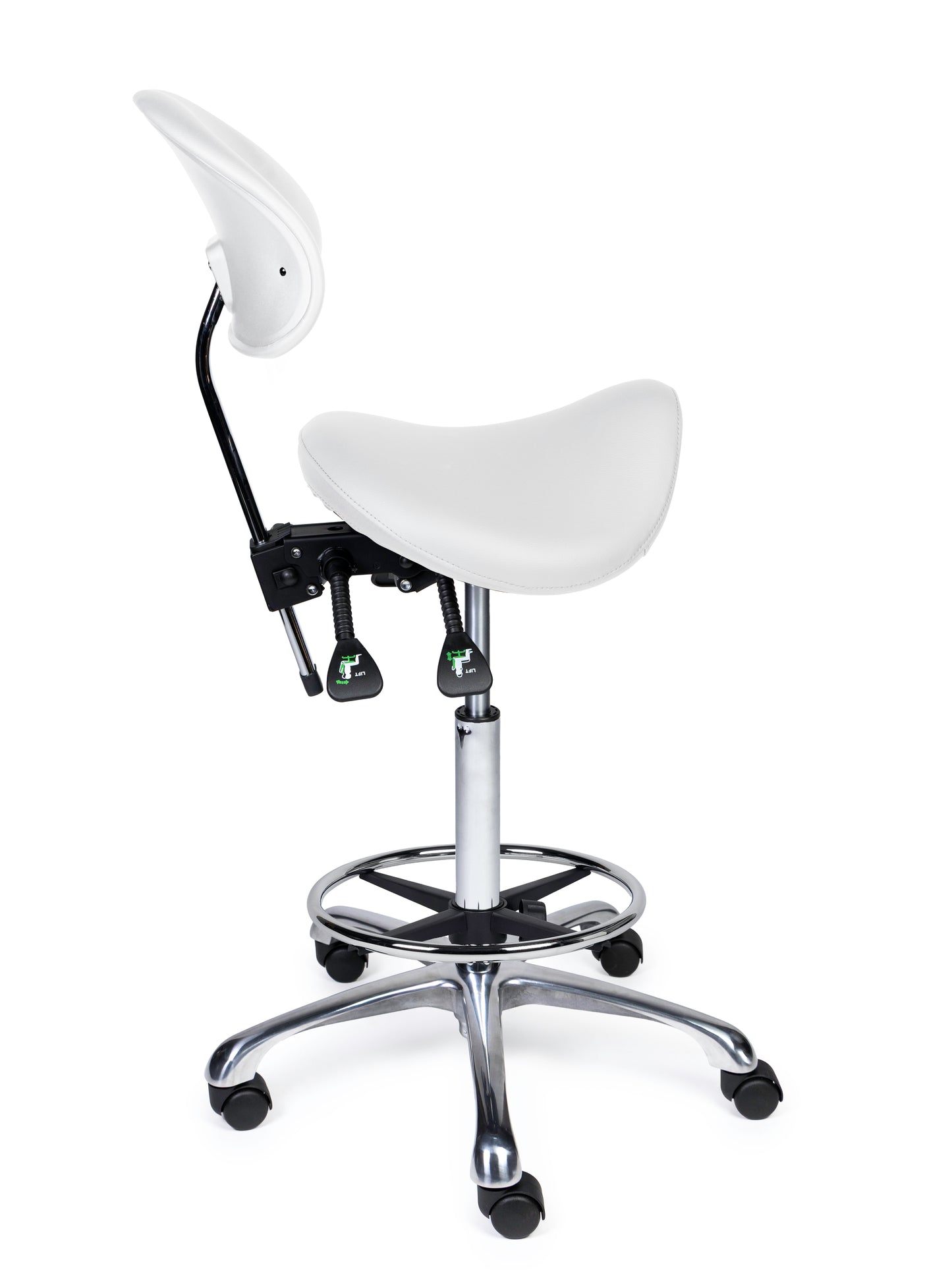 Ergonomische Zadelkruk met Rugleuning Premium Wit op Wielen