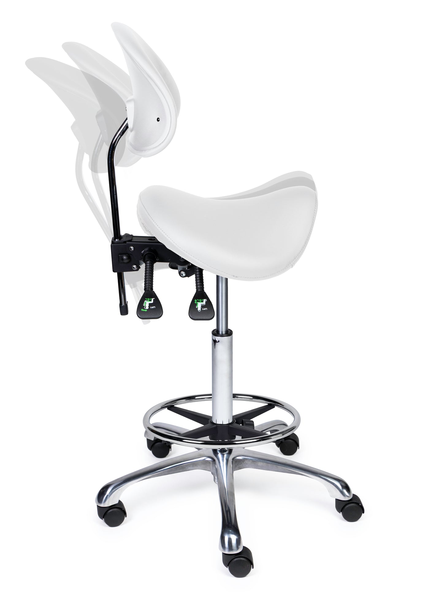 Ergonomische Zadelkruk met Rugleuning Premium Wit op Wielen