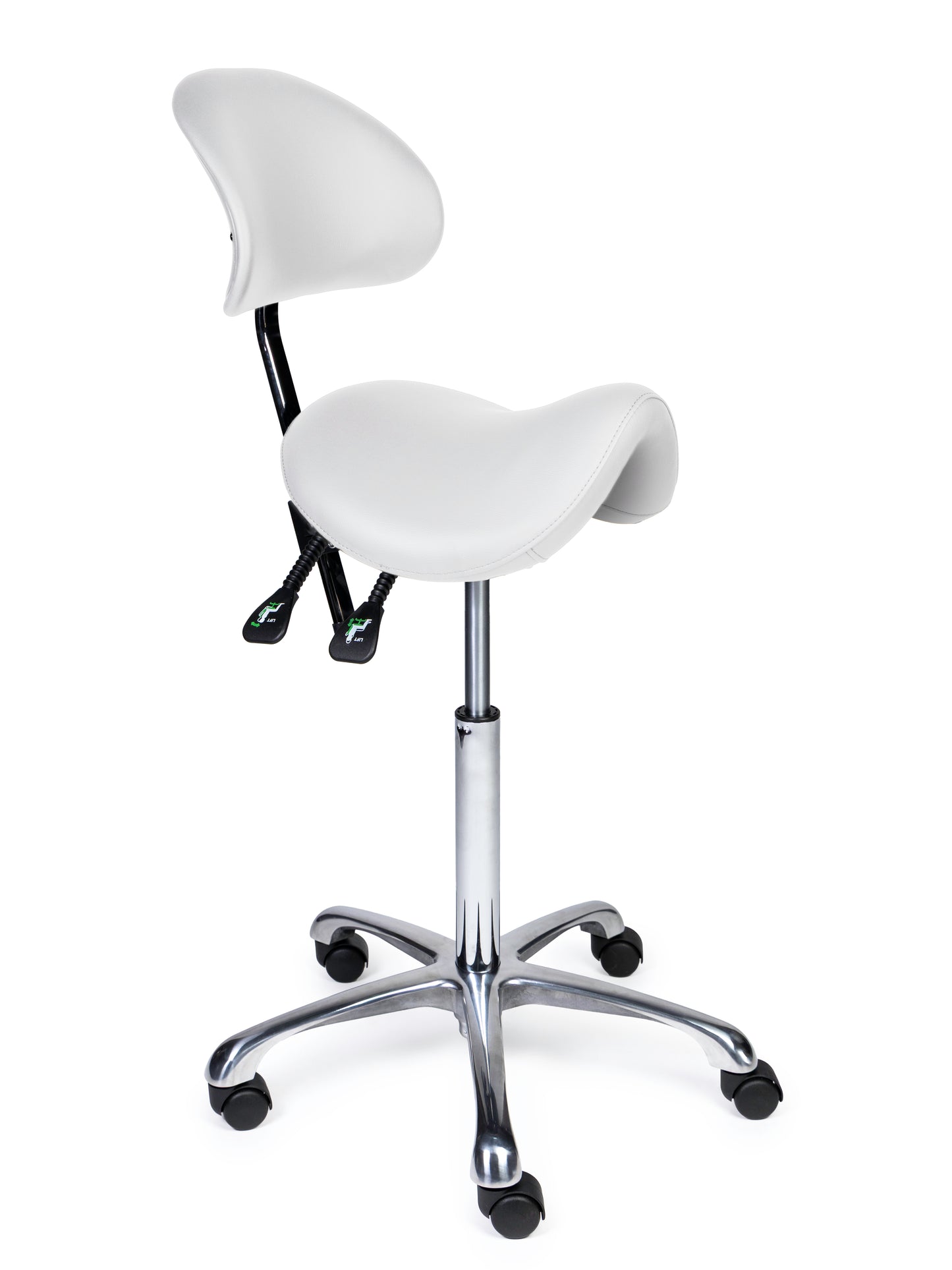 Ergonomische Zadelkruk met Rugleuning Premium Wit op Wielen